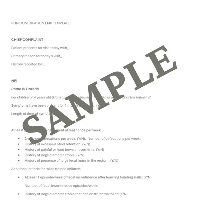 Clinical Support Tools: Constipation - Pediatric Health Network